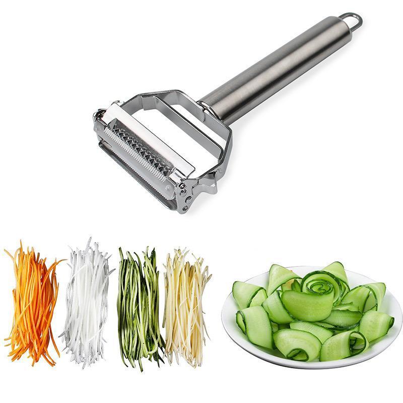 Multifunksjonell grønnsaksskreller i rustfritt stål med ergonomisk design og hengekrok. Enkel og effektiv i bruk.
