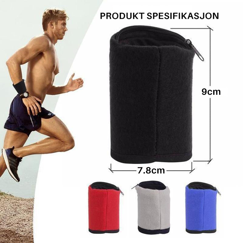"Multifunksjonell håndleddpose for trygg oppbevaring, svart kompakt design, perfekt for sport og reise, holder verdisaker sik