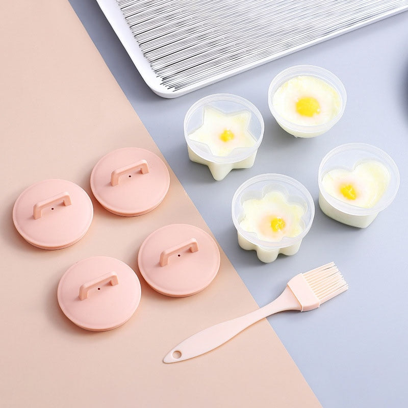Multifunksjonelt eggekoker sett med 6 silikonformer for perfekte egg uten skall, nonstick og BPA-fri.
