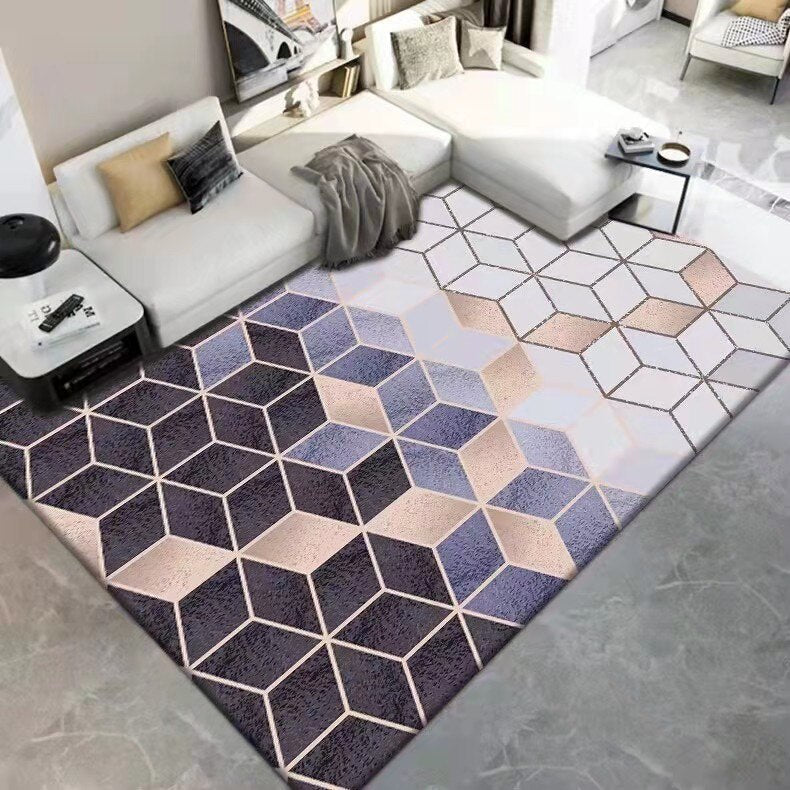 Moderne nordisk gulvteppe med geometrisk mønster, beriker ethvert hjem med design og varme. Ideelt for interiørdekorasjon.