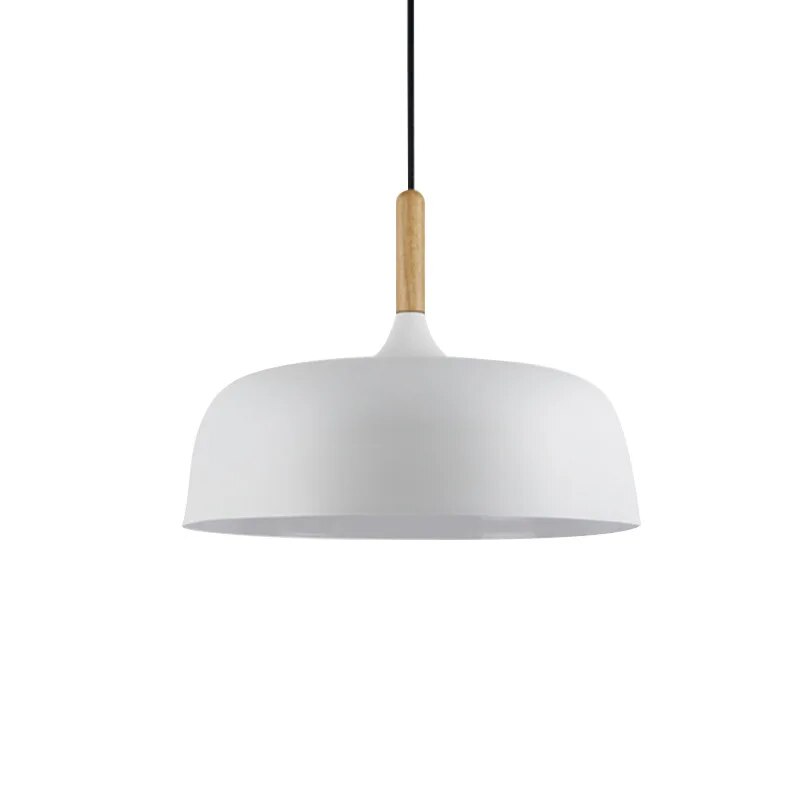 "Nordisk LED-pendellampe med elegant design, tilgjengelig i flere farger som hvit, svart, grønn, blå, gul og rosa."