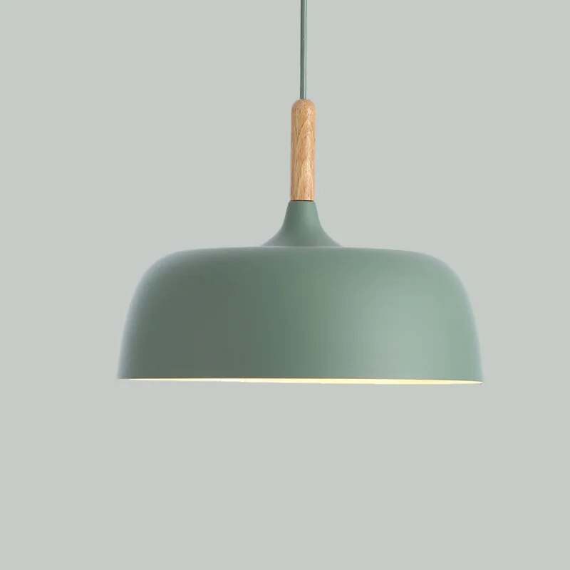 "Nordisk LED-pendellampe med elegant design, tilgjengelig i flere farger som hvit, svart, grønn, blå, gul og rosa."