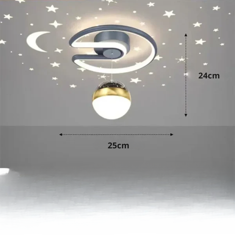 "Norvo LED taklampe med stjernehimmel, rund form, avslappende atmosfære. Perfekt til barnerom og stue."