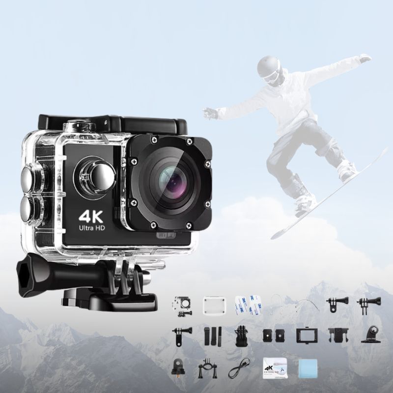 "Norvo Ultra HD sport pro kamera, kompakt svart design, 4K, vanntett opptil 30m, perfekte detaljer for friluftseventyr."