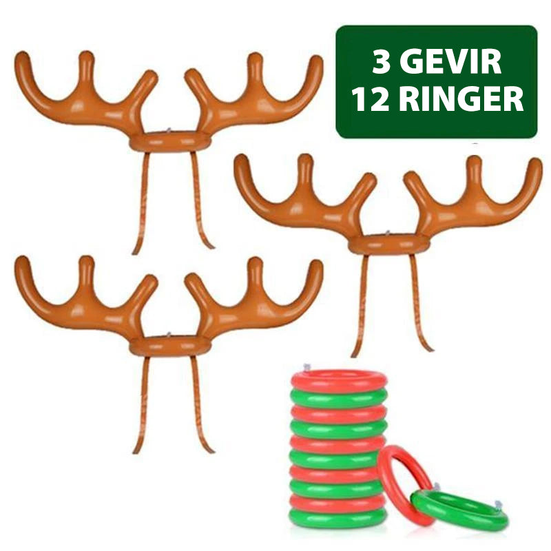 "Oppblåsbart, rødt og grønt gevir spill i julestil for festlig ringkast. Perfekt for innendørs og utendørs julefeiring."
