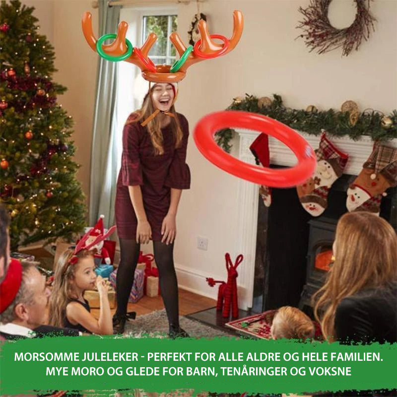 "Oppblåsbart, rødt og grønt gevir spill i julestil for festlig ringkast. Perfekt for innendørs og utendørs julefeiring."