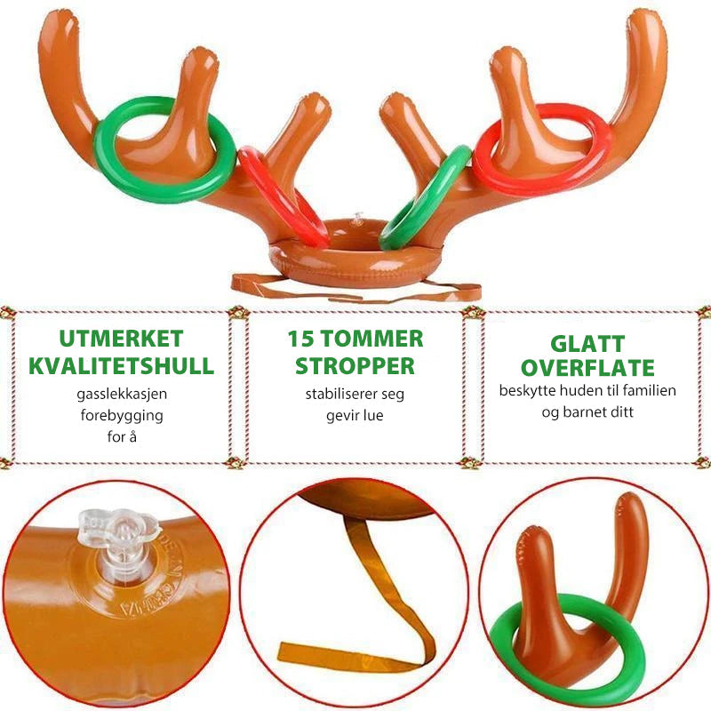 "Oppblåsbart, rødt og grønt gevir spill i julestil for festlig ringkast. Perfekt for innendørs og utendørs julefeiring."