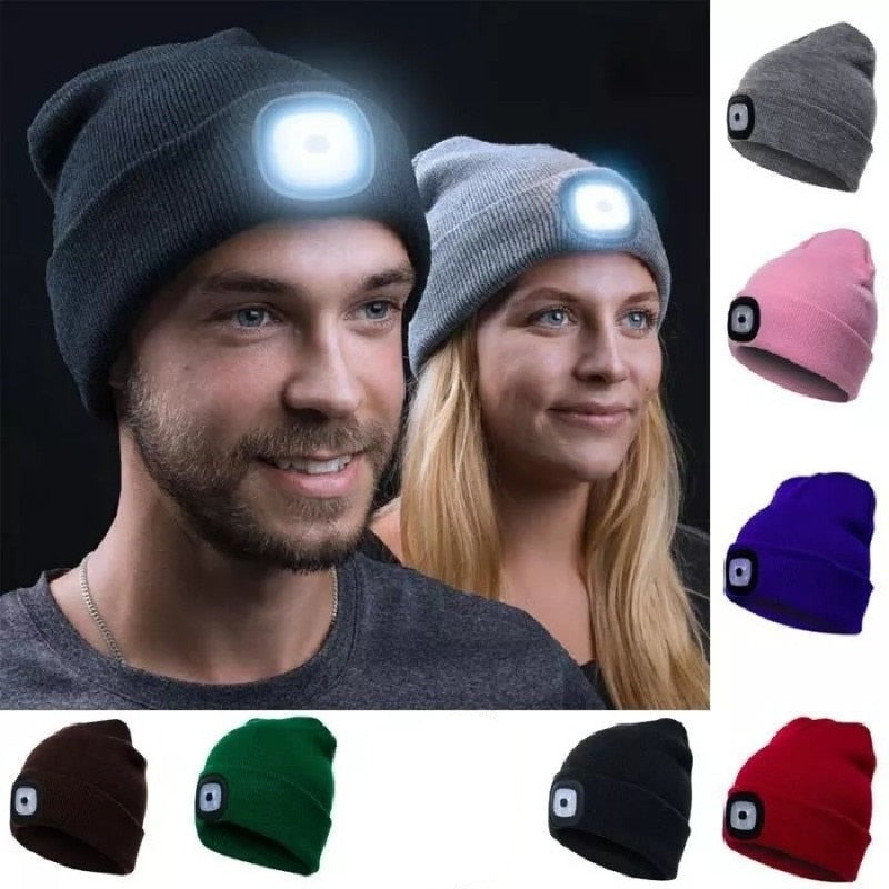 Unisex strikkelue med LED-lys som et essensielt sikkerhetsprodukt for vinteren.