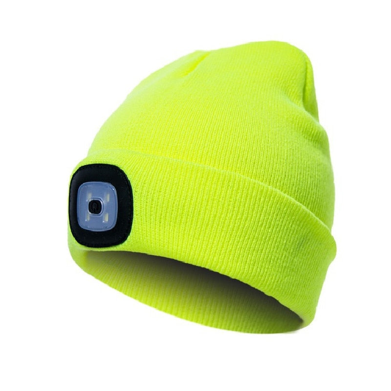 Unisex LED-lue i svart, varm og behagelig, med lys for økt sikkerhet i mørket.