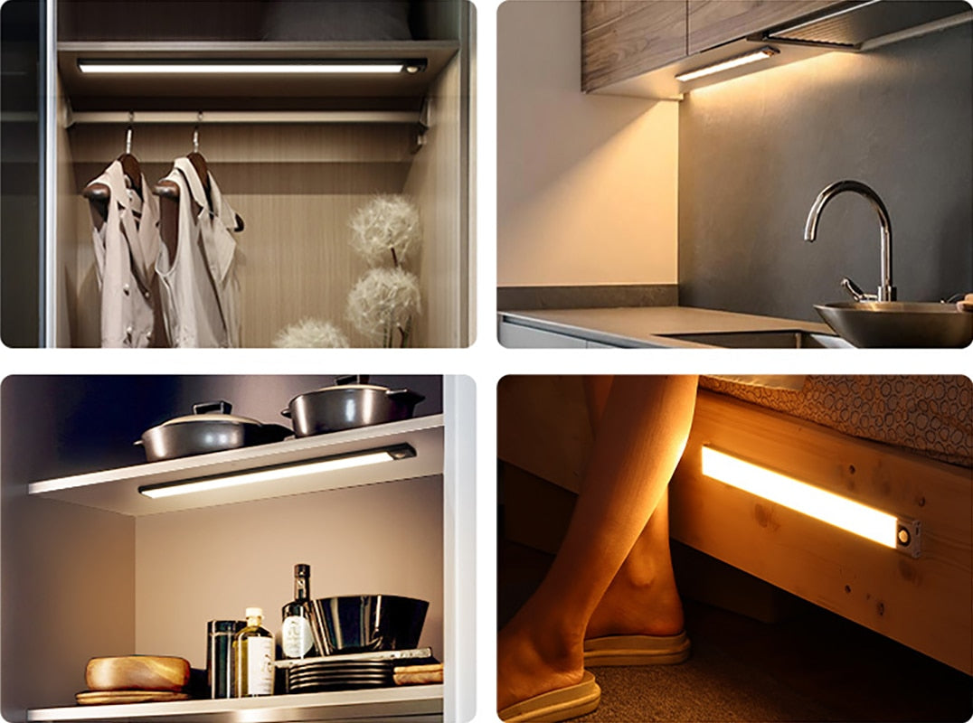 Moderne bevegelsessensorlys, oppladbart LED-lys for energieffektiv og trådløs belysning i hjemmet.