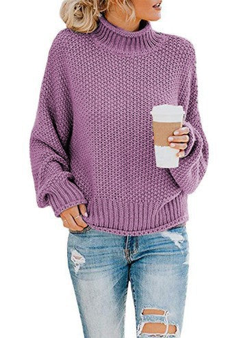 Myk fritidsgenser for damer: oversized strikkegenser med høy hals og batwing-ermer, ideell for kalde dager.