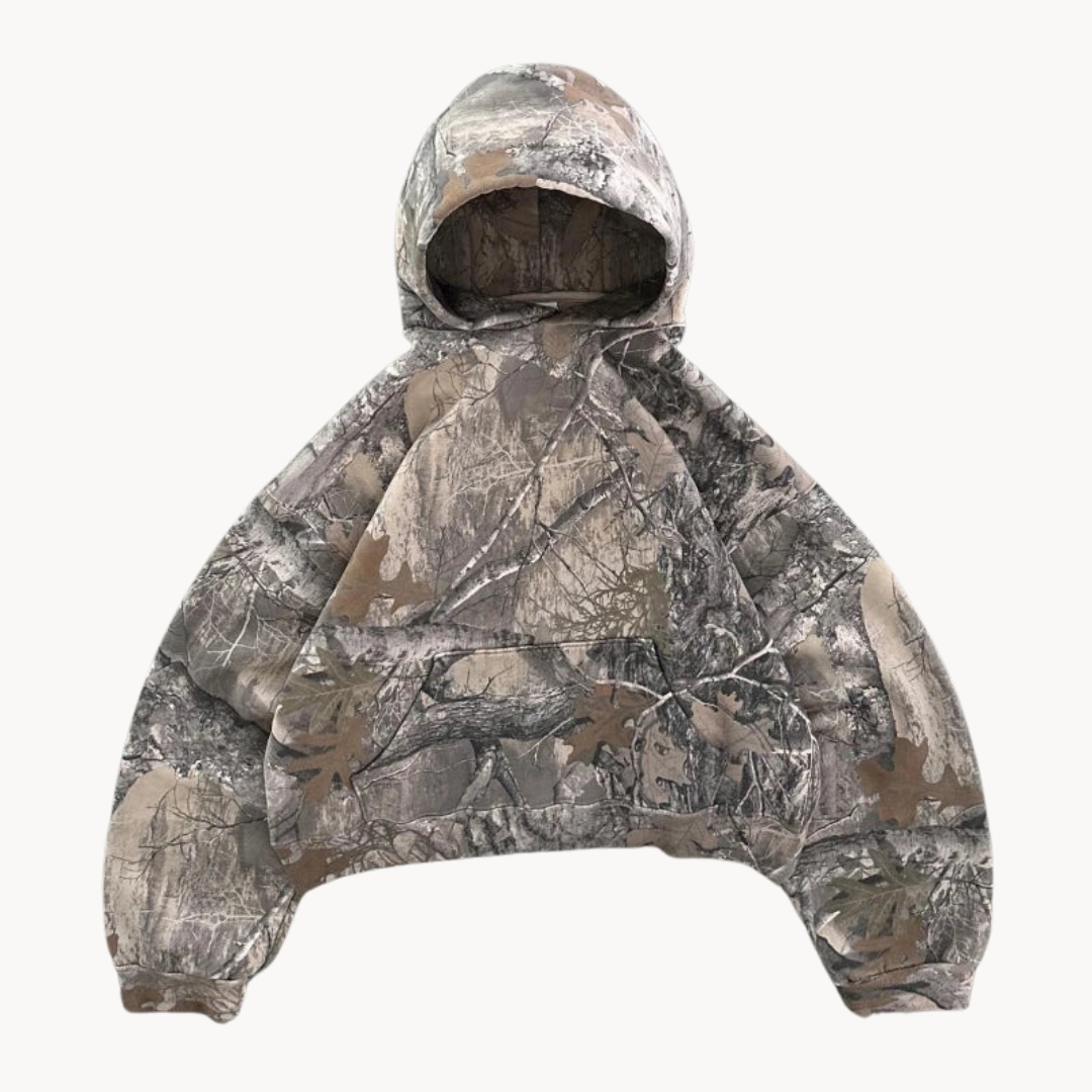 Stilig oversized kamuflasje hoodie for herre, perfekt for avslappet vår- og høstbruk.