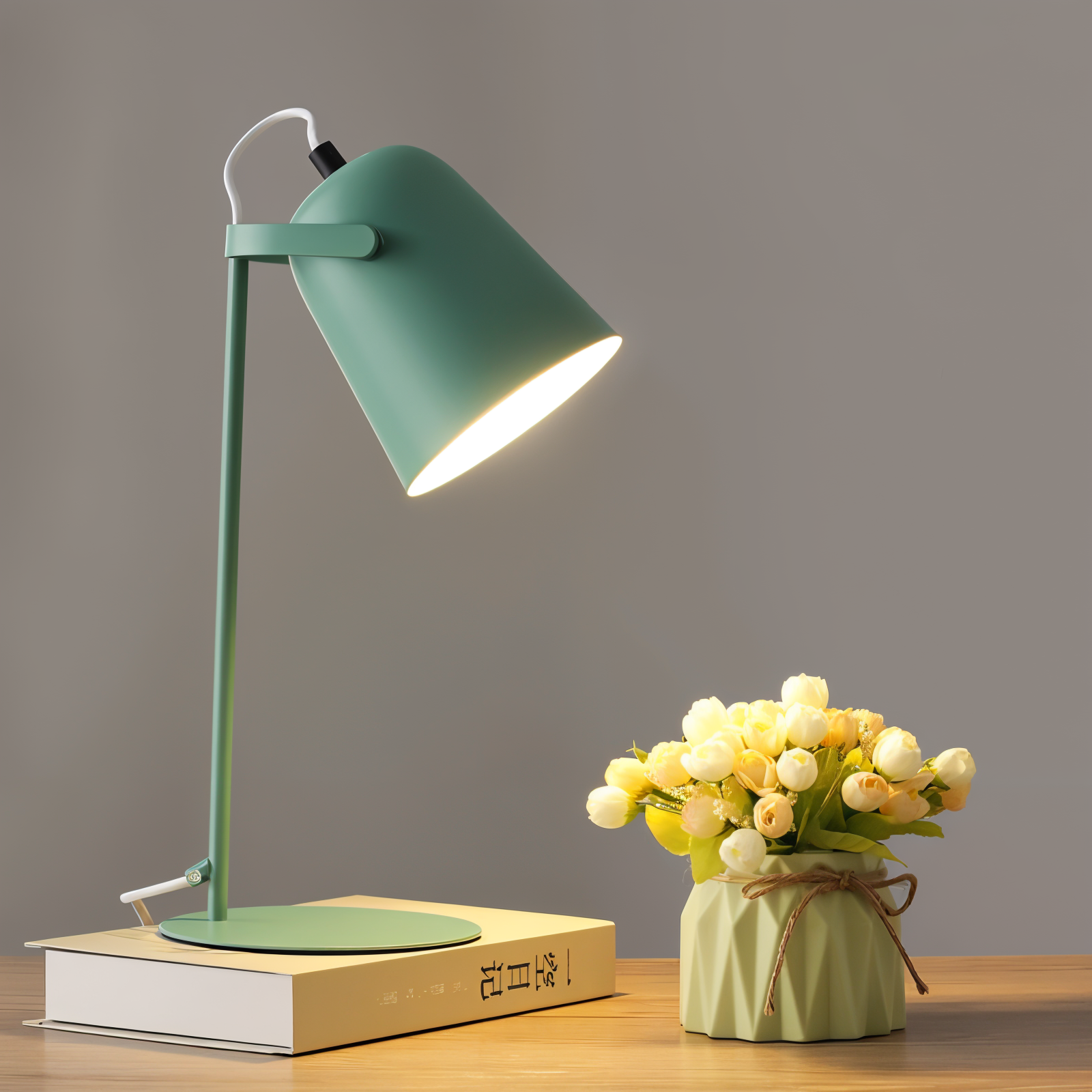 Moderne justerbar skrivebordslampe, pastell macaron stil, ideell for arbeidsplassen.