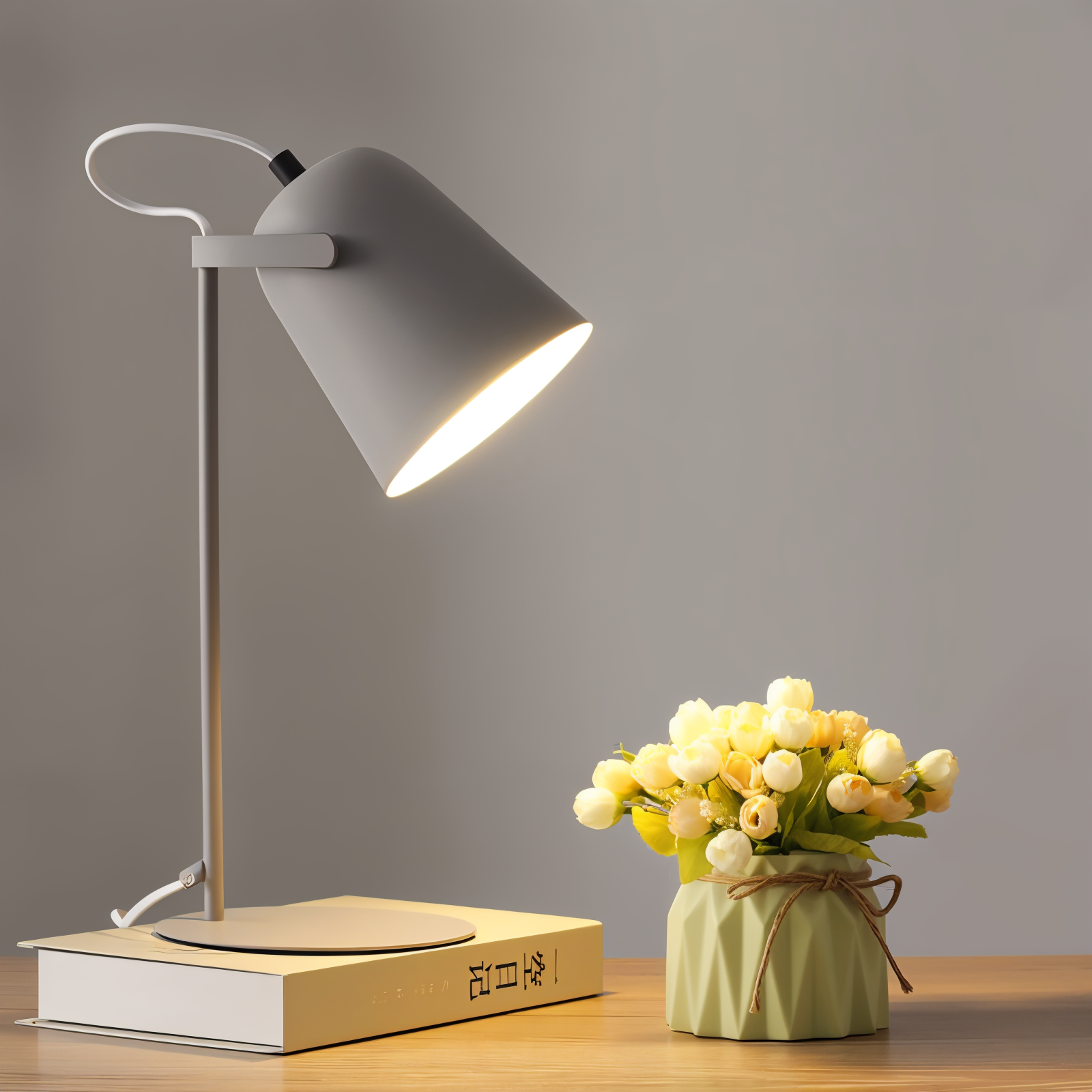 Fargerik macaron-inspirert bordlampe, justerbar for optimal arbeidsbelysning.