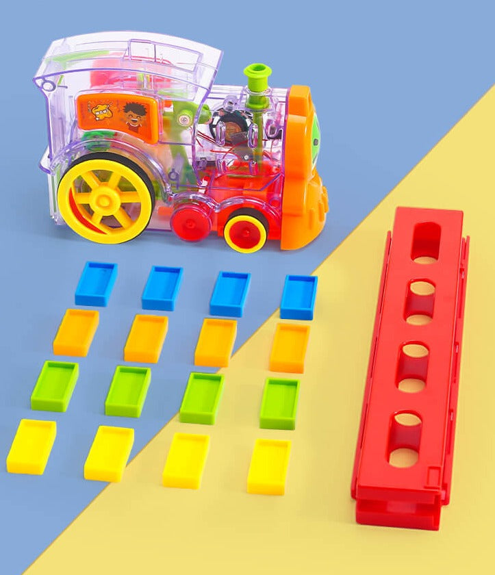 Detailbilde av de fargerike dominobrikkene som følger med den pedagogiske lastebilen.