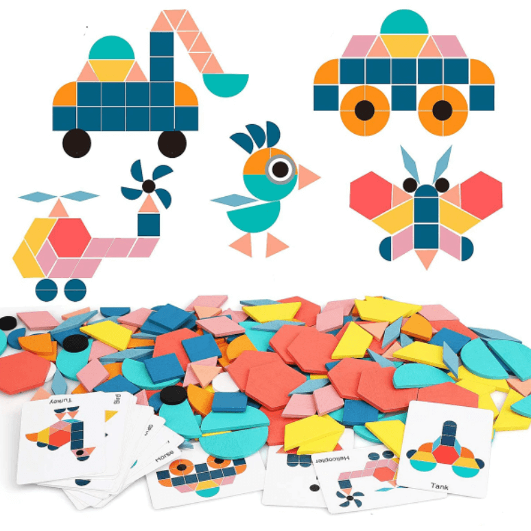 Fargerikt trepuslespill med store, gripevennlige brikker, ideelt for små hender