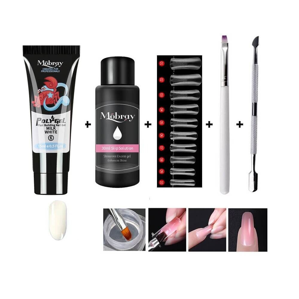 Polygel neglesett for hjemmebruk, luksuriøs manikyr