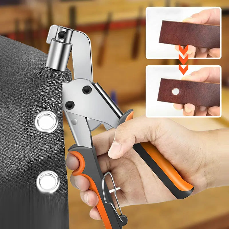 DIY øyestang/seilringtang for enkel montering. Perfekt verktøy for tekstiler, lær og kreative prosjekter.