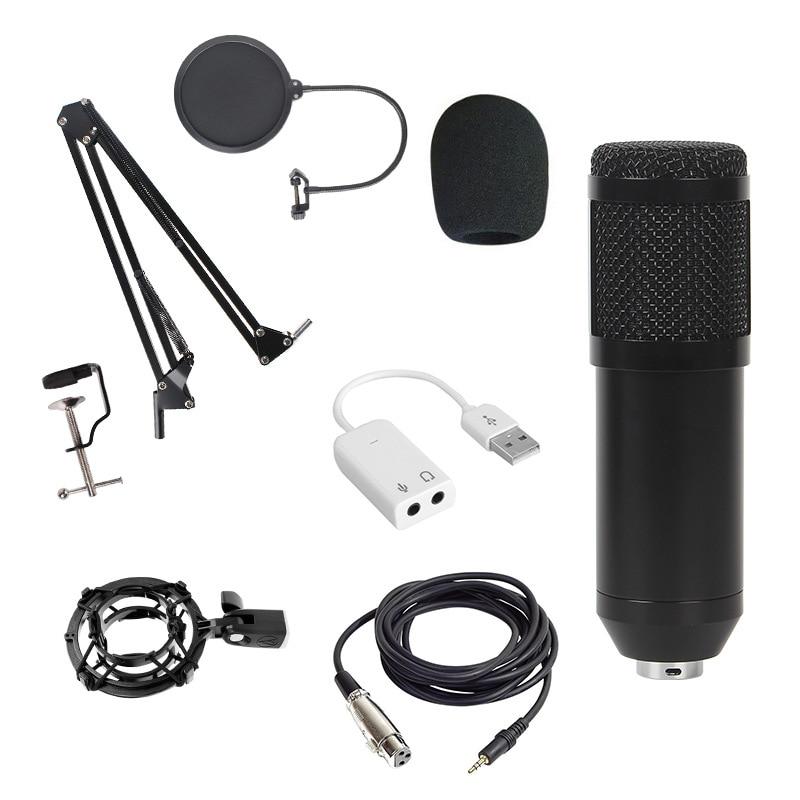 Komplett podcastutstyr: USB-mikrofon, stativ, popfilter og shock mount inkludert