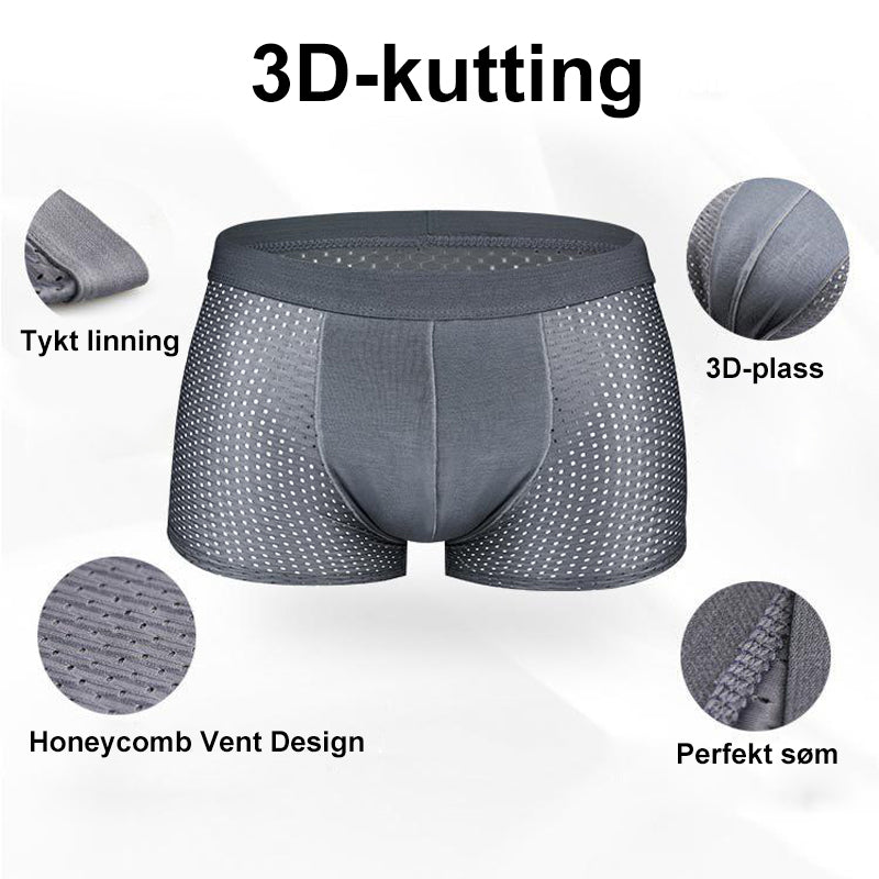 "Pustende issilke boksershorts med kjølende effekt, elegant design og bikakestruktur for optimal ventilasjon og komfort."