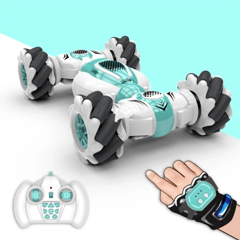 RC stuntbil med innovativ håndkontroll, fargerik design, robust ABS-materiale. Perfekt for akrobatiske manøvre, opptil 30 km/