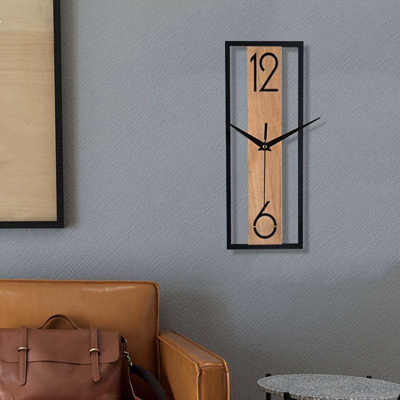 Veggklokke for kontor og hjem. Rektangulær form i trelook. Stille urverk, elegant dekor.