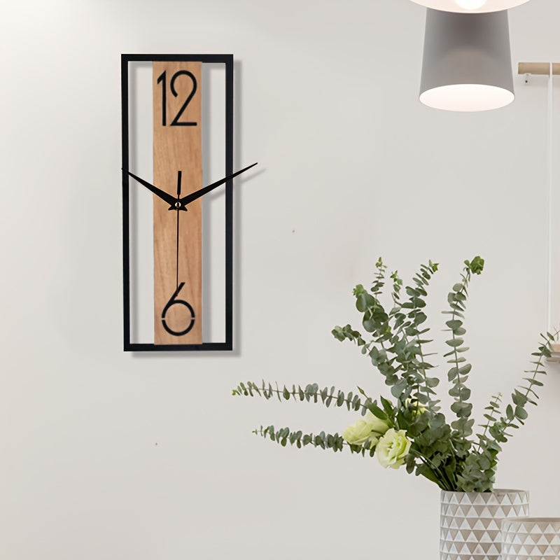 Stille rektangulær veggklokke med trelook. Brun farge, elegant og moderne tidløs stil.