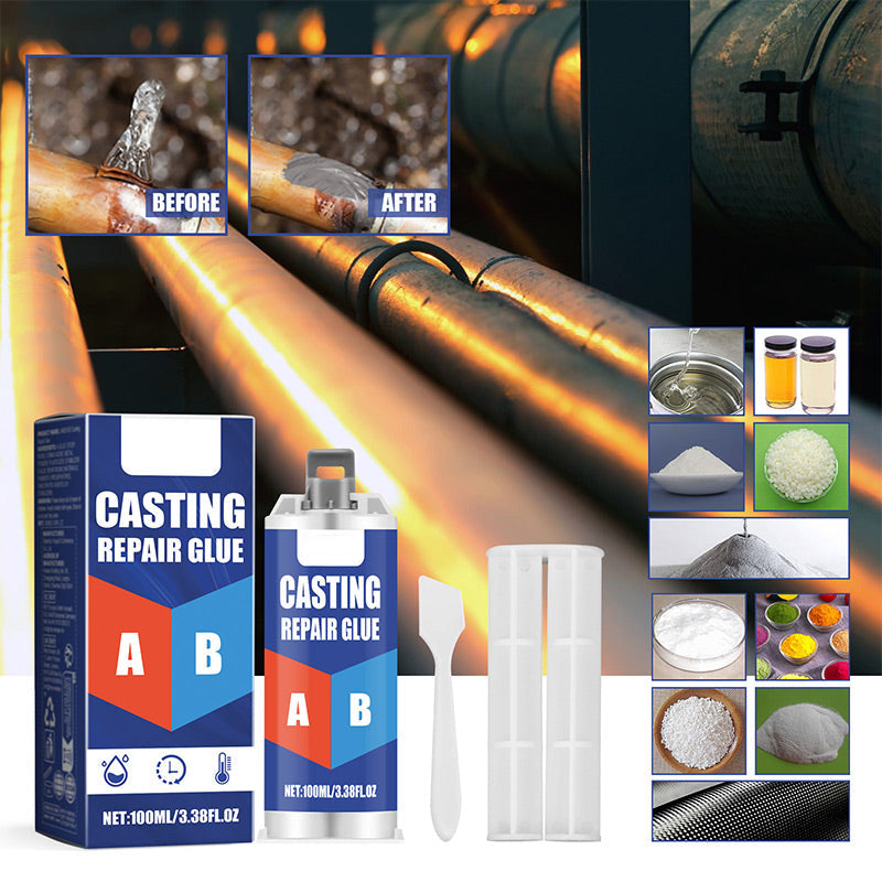 Nærbilde av metallstøping reparasjonslim, viser jevn blanding og kraftigbinding for DIY metallprosjekter