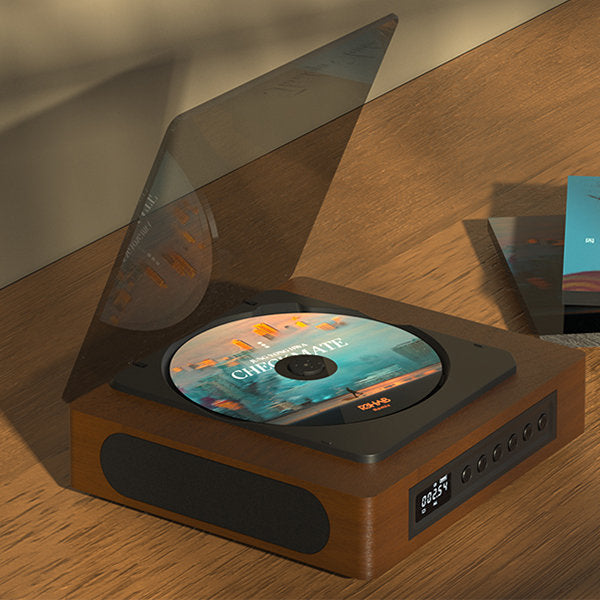 Vintage CD-spiller med Bluetooth og FM-radiofunksjon, gir en komplett lydopplevelse i retrostil.
