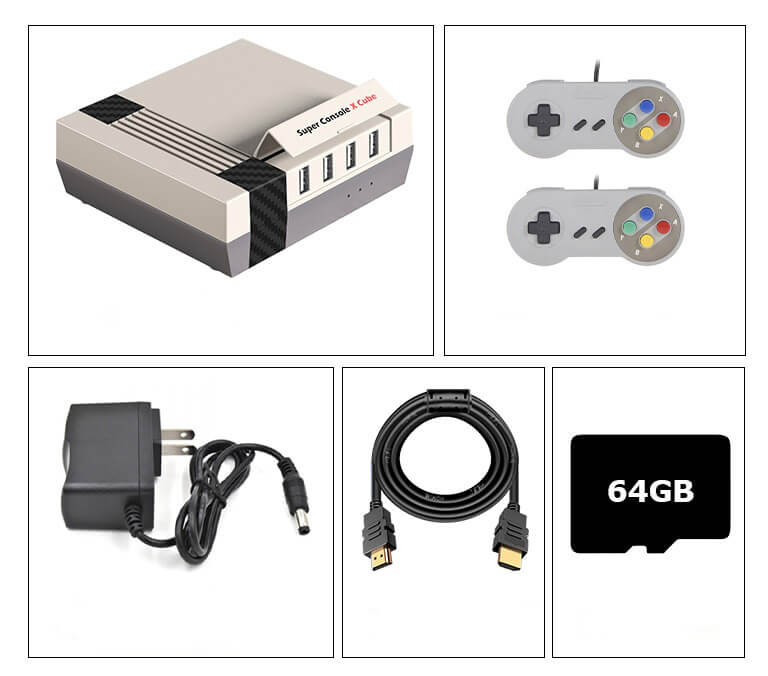 Bilde av retro spillkonsoll og to kontrollere. Gjenopplev gaming fra gamledager med venner og familie.