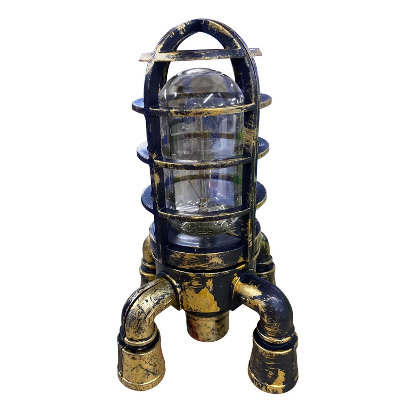 Retro rakettlampe med steampunk-design og LED-flammeeffekt, vintage interiørdekorasjon