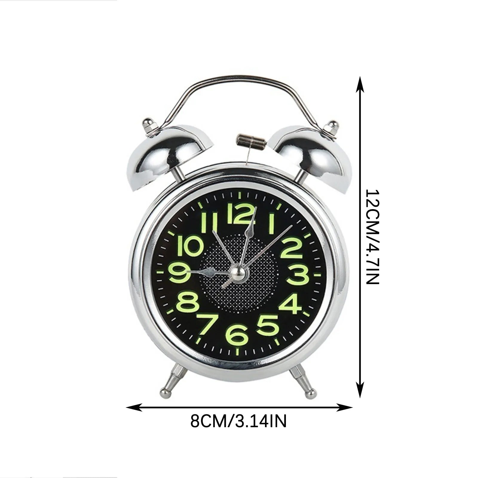 Svart retro vekkerklokke med høy alarm for soverommet, med solide metallringer og tidløst utseende.