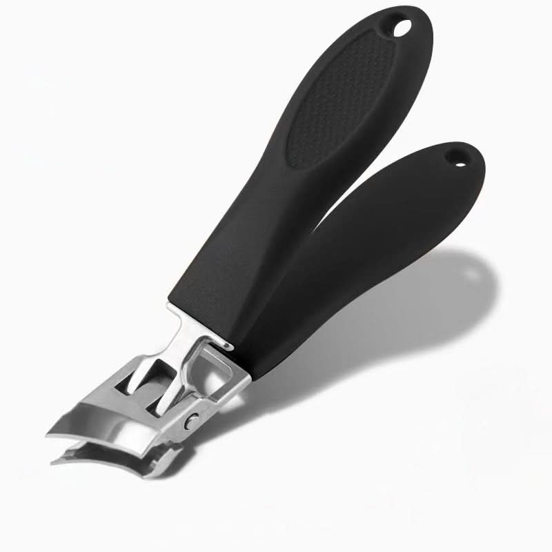 Ergonomisk negleklipper i rustfritt stål, designet for komfortabel og hygienisk klipping av tykke negler.