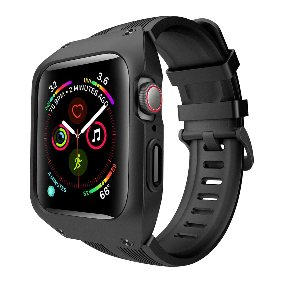 Robust unisex klokkebeskyttelse for Apple Watch 44mm Series 4/5 i støtsikker silikonrem.