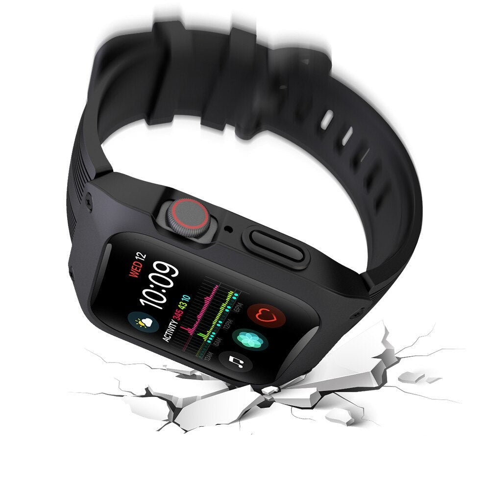 Integrert klokkebeskyttelse for Apple Watch 44mm Series 4/5, robust silikon og perfekt passform.