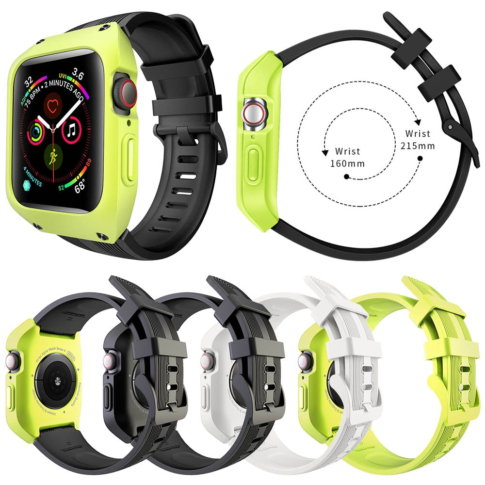 Slitesterk klokkebeskyttelse for Apple Watch 44mm Series 4/5, med komfortabel unisex silikonrem.
