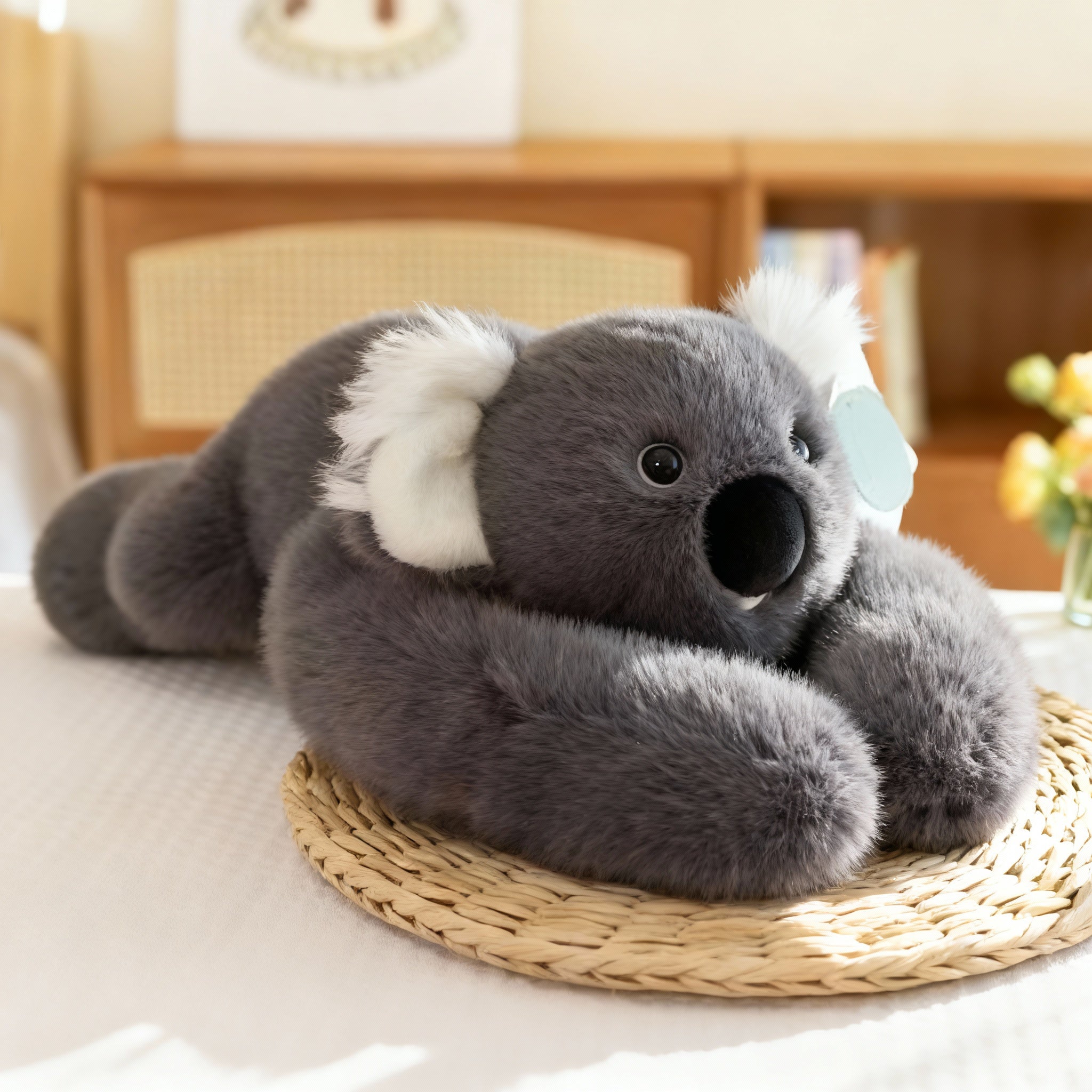 Unisex CalmCuddle plysjdyr i et avslappet hjemmemiljø, for komfort, velvære og stresslindring