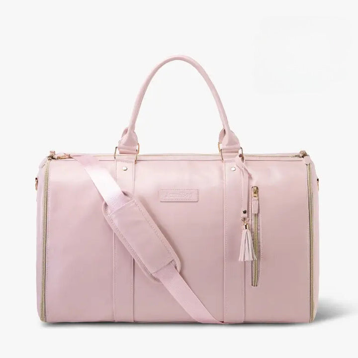 "Romslig JenniBag håndbagasje i beige, 60L, med avtakbare hjul og innovativ design for moderne reisende."