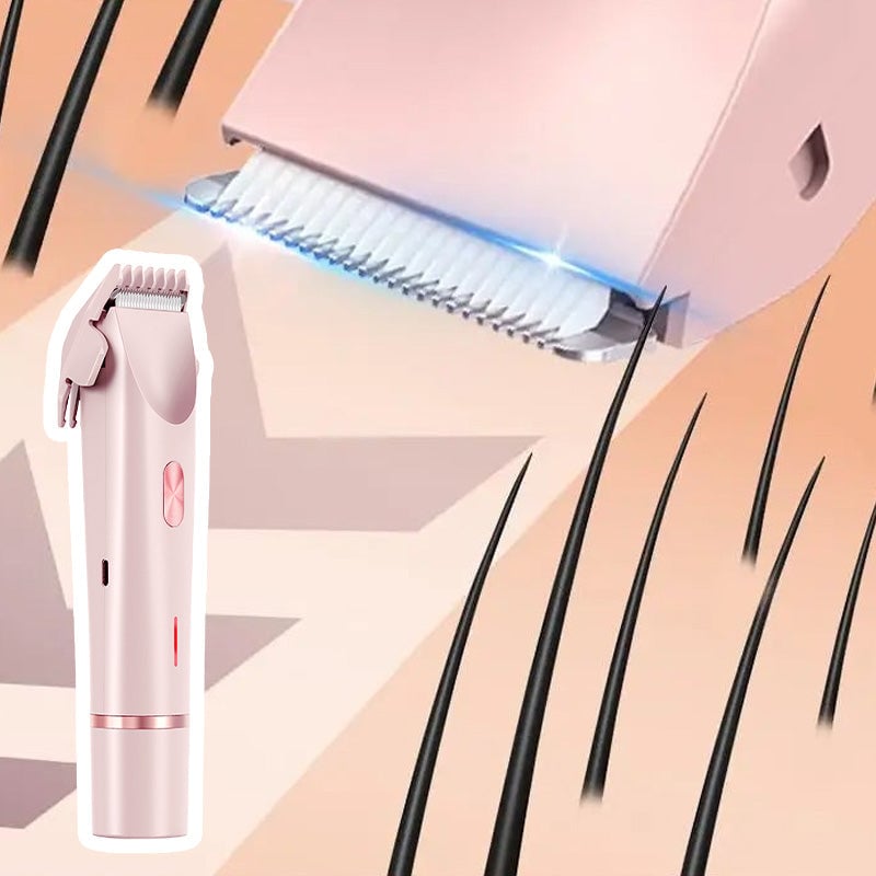 "Rosa elektrisk hårtrimmer for kvinner, dobbelthodet design, USB-lading, for ansikt, armhuler og ben."
