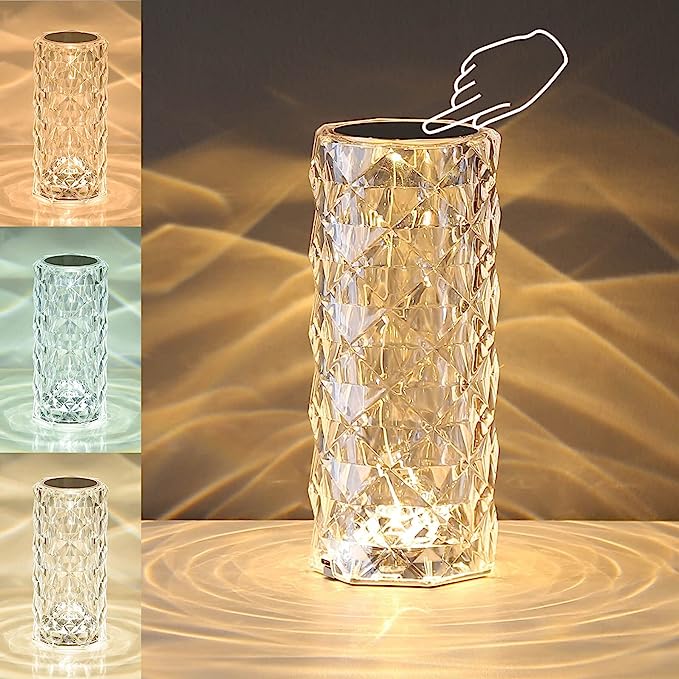Allsidig krystall lampe som gir stemningslys, roselys og unikt rombelysning. En moderne LED lampe.