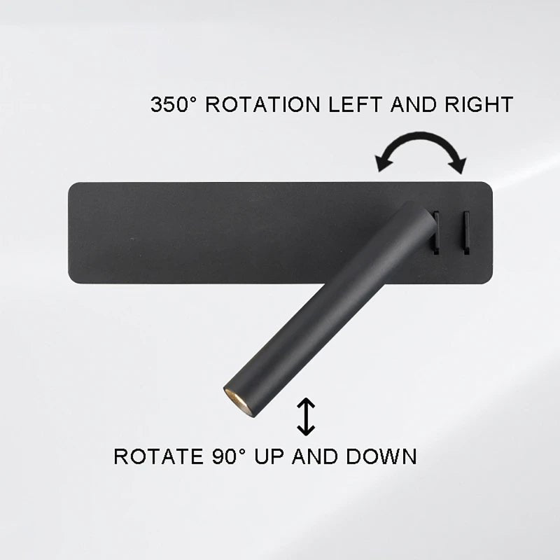 Funksjonell LED-nattlampe med roterbart hode. Justerbart lys for lesing, perfekt som soveromslampe. Moderne design.