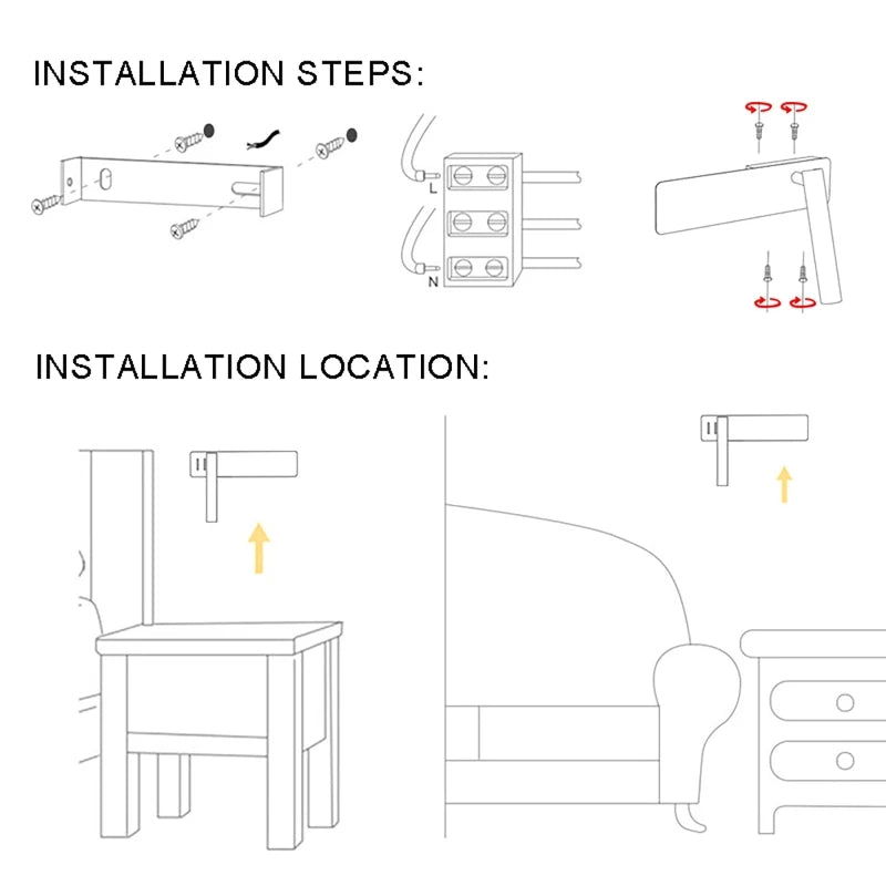 Allsidig LED-lampe: roterbar og justerbar vegglampe for soverom. Utmerket som leselampe, nattlys og stemningslys.
