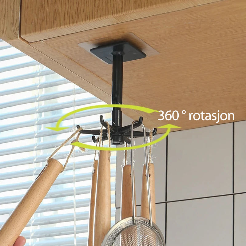 "Roterende knagg i svart ABS-materiale, 360° funksjon, for kjøkken eller soverom, stilig og kompakt design."