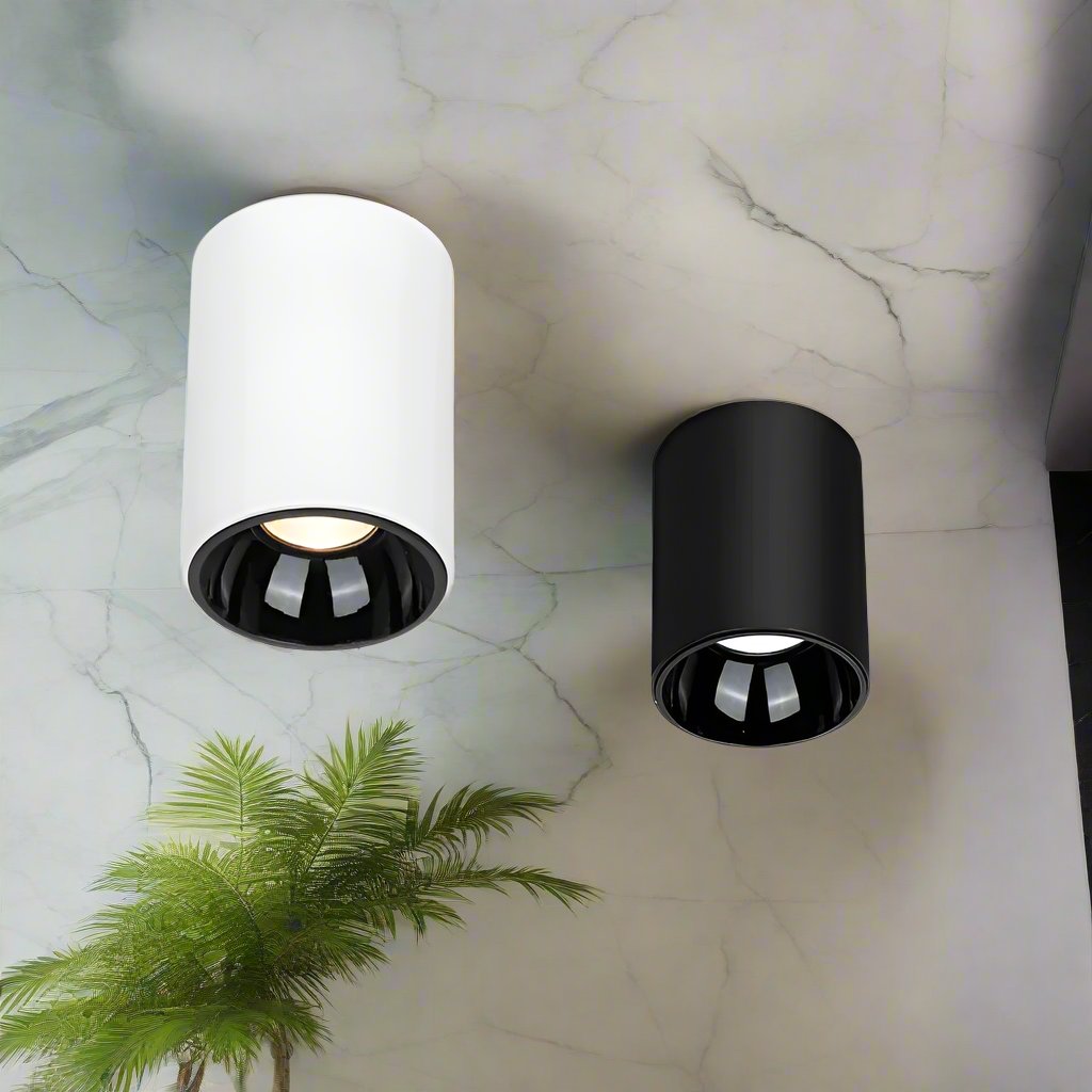 "Rund moderne taklampe med COB-teknologi, elegant hvit overflate og minimalistisk design, perfekt for moderne interiør."