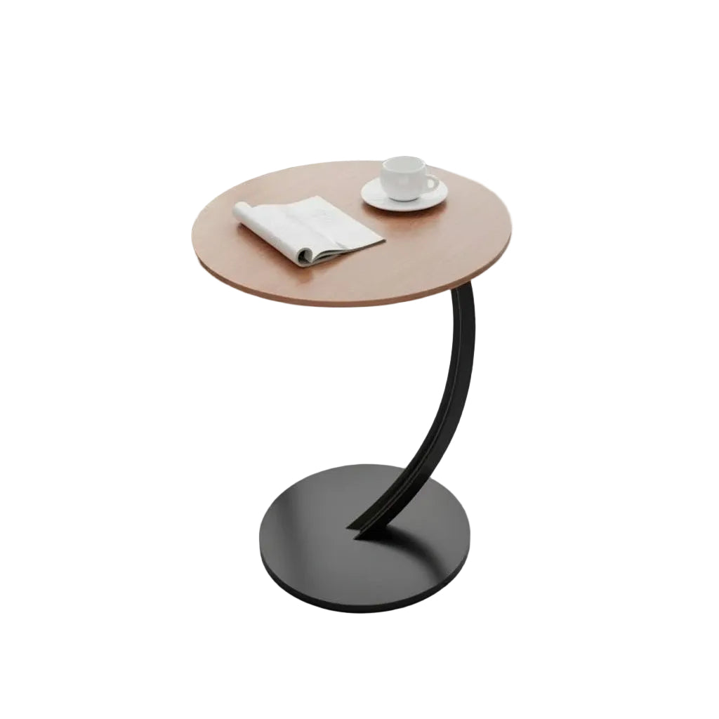 Rundt sidebord med moderne design, perfekt for stue eller soverom.
