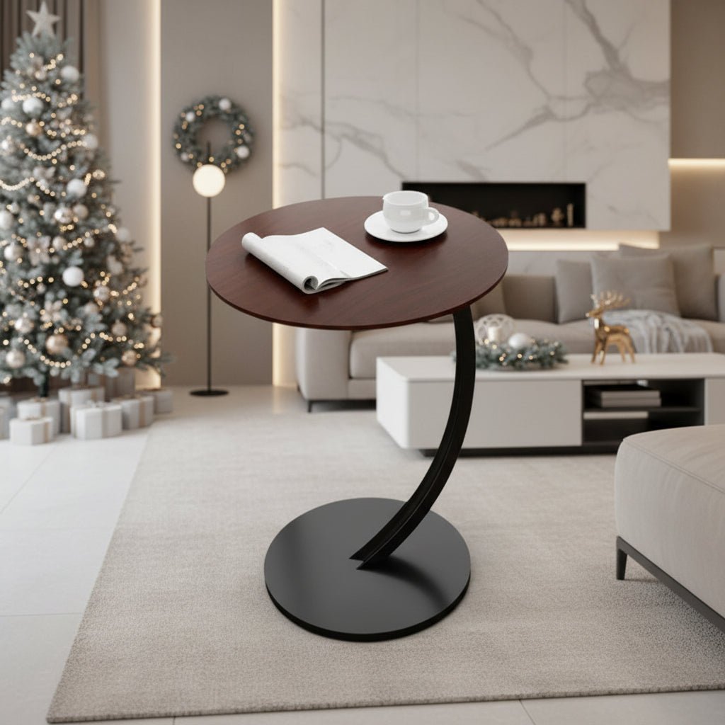 Fleksibelt, moderne rundt sidebord; kan brukes som nattbord eller dekor i stuen.