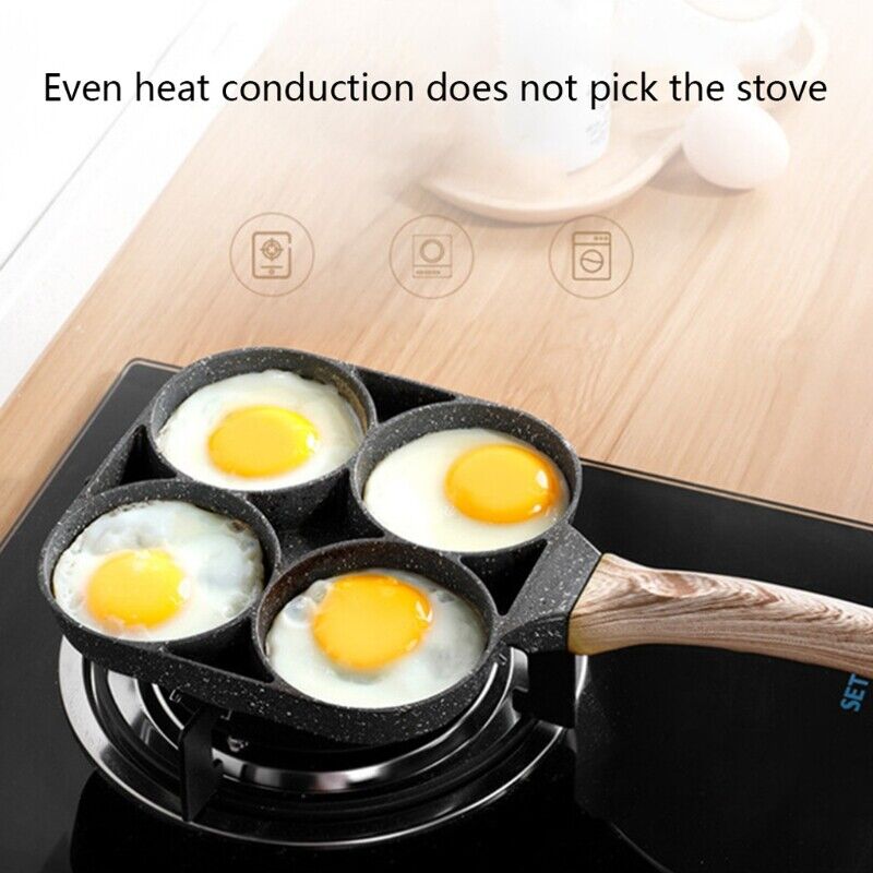 Elegant grå nonstick stekepanne i rustfritt stål for å steke 4 egg samtidig. Perfekt til frokost.