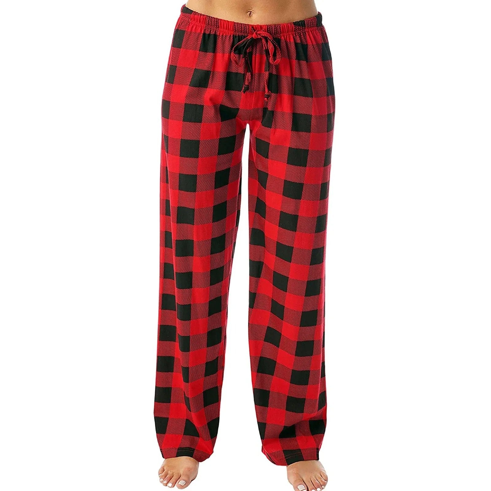 Rutete pyjamasbukser for kvinner, varme og stilige kosebukser med vidde ben for hjemmekos og avslapning.