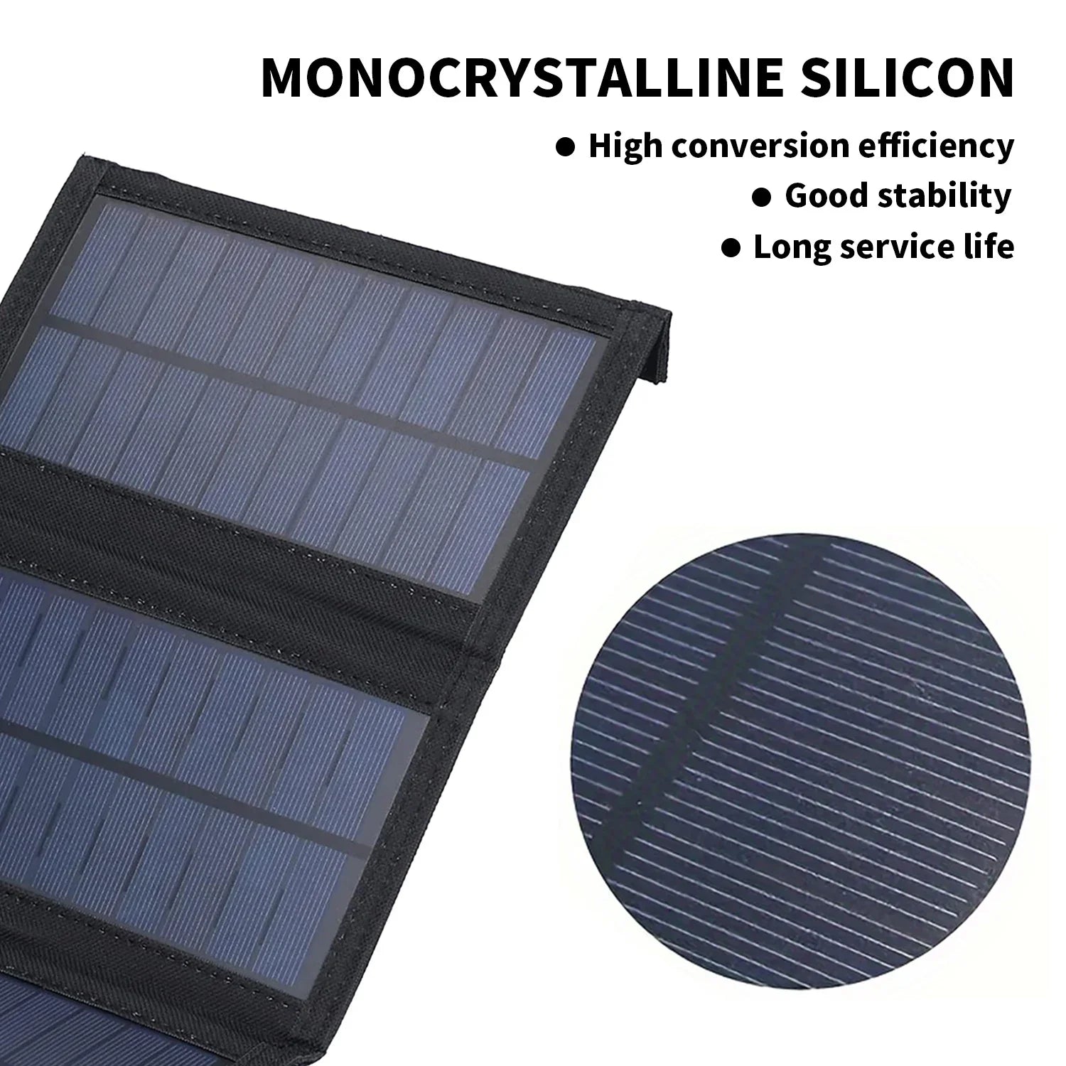 Miljøvennlig sammenleggbart solcellepanel i bruk under sollys, lader en mobiltelefon på tur.