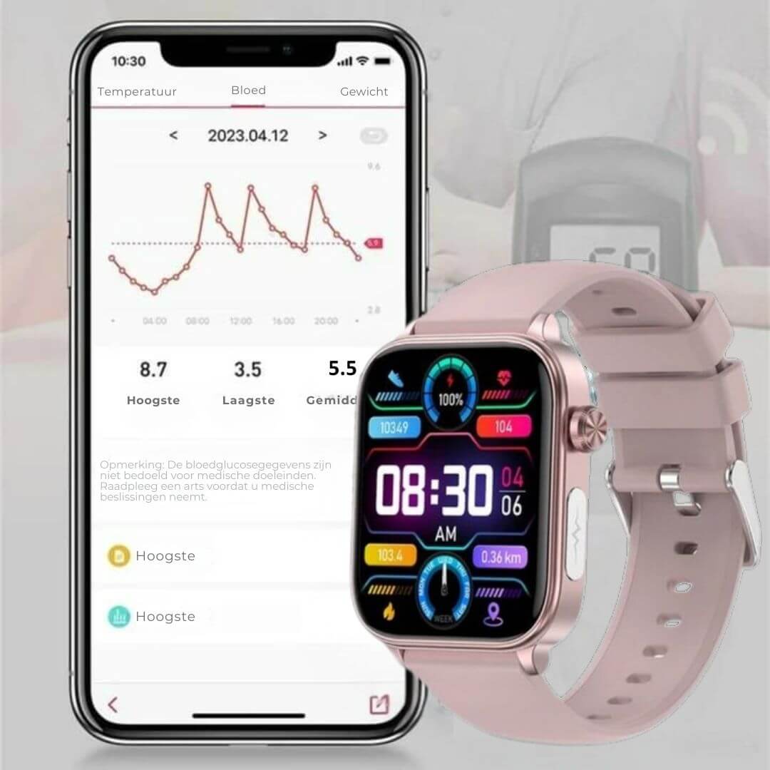 Elegant senior smartklokke med lang batteritid og vanntett design.